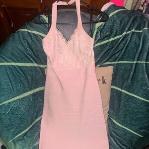 Elegant Pink Lace Halter Dress